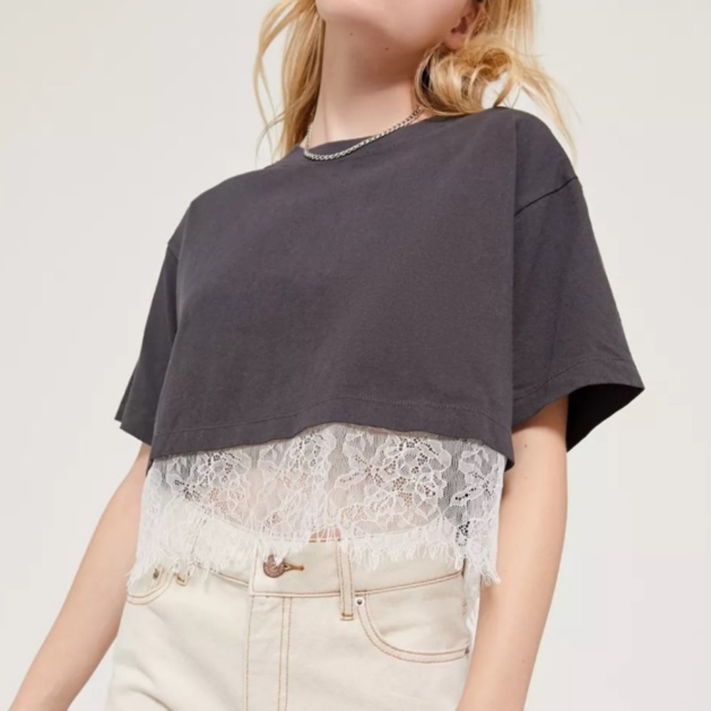 UO Joel Lace Trim Boxy Tee